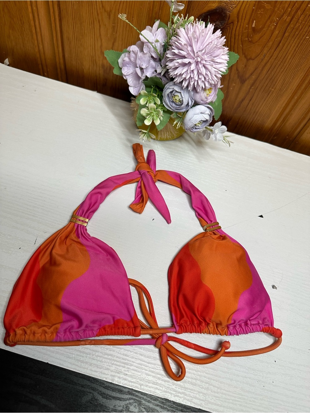 Vix Pink and Orange Halter Triangle Bikini Top